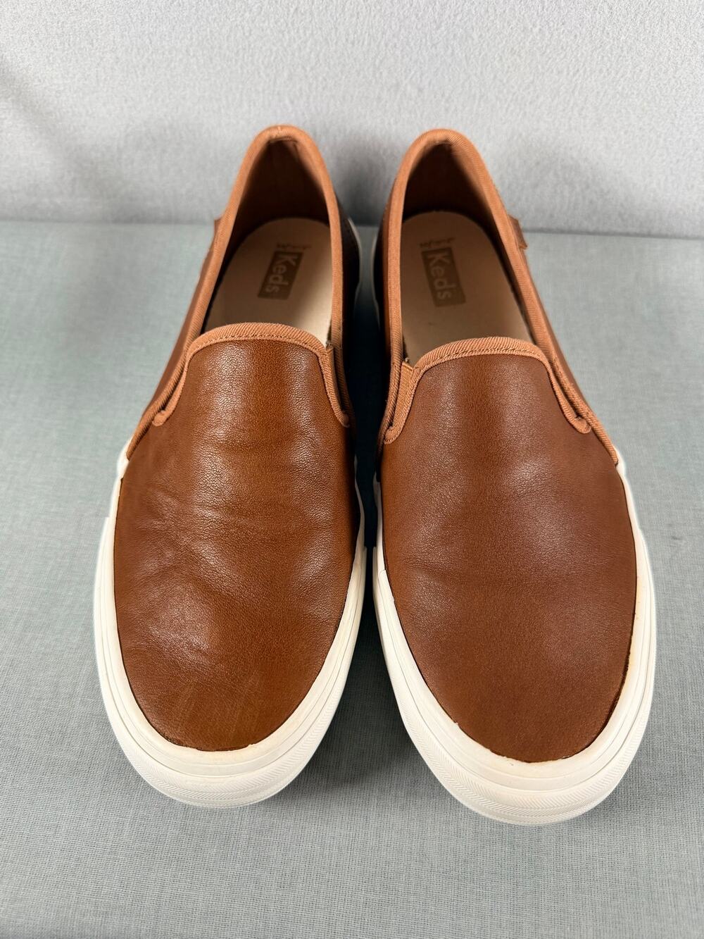 Keds Double Decker Women’s Size 11 Cognac Brown Leather Slip On Sneakers WH63968